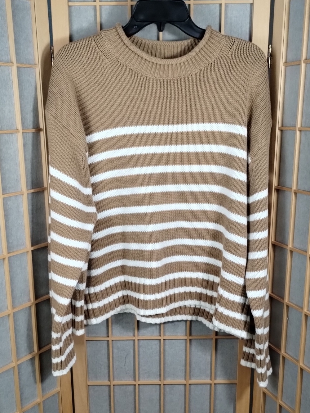 J Crew Striped Rollneck Sweater - Camel White Size XL